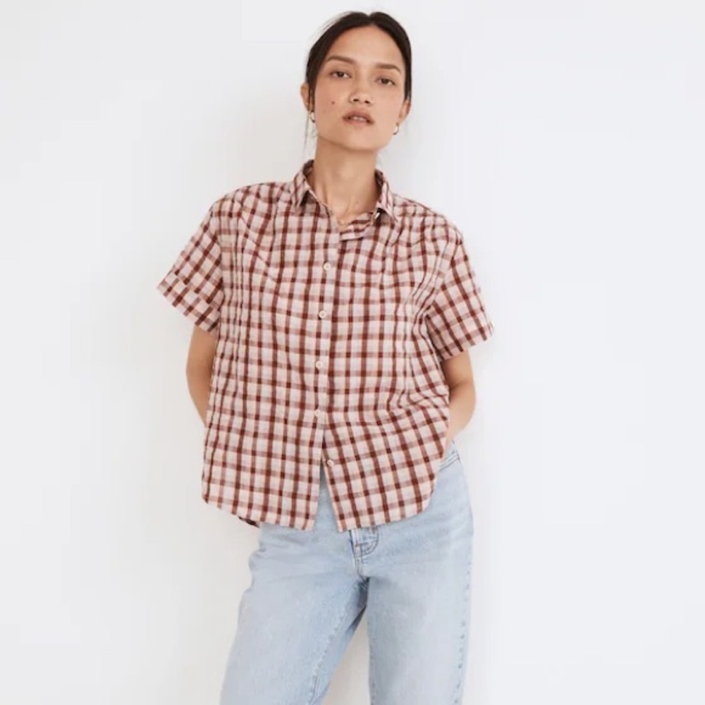 Madewell Seersucker Baybrook Plaid Button Down Shirt